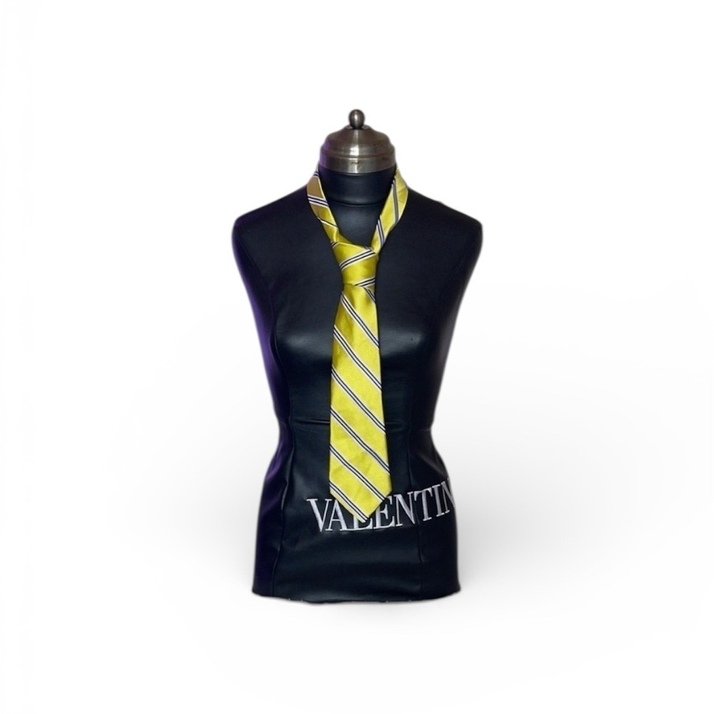 Yellow Striped Tie Ralph Lauren 100% silk neon and blue stripes
